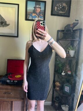XS Windsor Black Beaded V-Neck Slip Dress